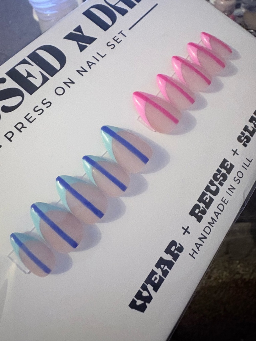 Press-On Nail Set - Pink & Blue Accent